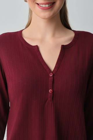 Suwen Campus Uzun Kollu Pijama Üstü Wsh12510055020 Bordo