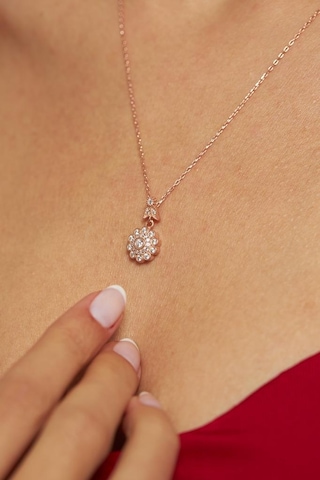 Roza Silver Zirkon Taşlı Rose Elmas Montür Çiçek Gümüş Kolye