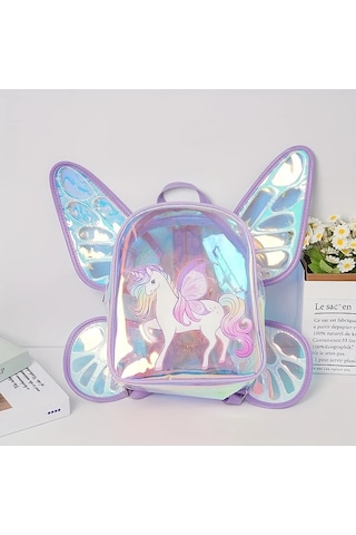 Wangxi 1 Adet Sevimli Pembe Tek Boynuzlu At Mini Sırt Çantası Büyük Kelebek Kanatları Şeffaf Tpu Ayarlanabilir Askı Fermuar Kapatma Hafif Kolej İçin Doğum Günü Hediyesi Altın