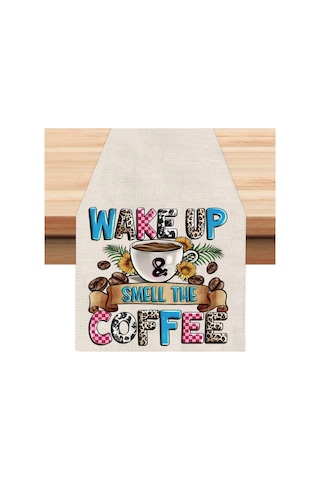 Wake Up Coffee Runner, Runer, Masa Örtüsü, Sofranıza Zarafet Katın Runner, Masa Örtüsü Krem