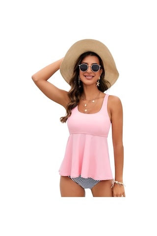 Bikini Halter Split Üçgen Mayo Kadın Sırt Tasarımı İnce Büyük Beden Mayo Pembe