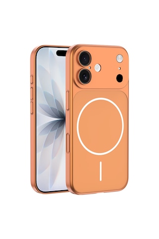 Zore Apple iPhone Uyumlu 16 Kılıf Omsy M-safe Şarj Özellikli Kamera Korumalı Spark Kapak - Turuncu