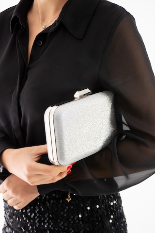 Daj Company Kadın Simli Düğün Şık Tasarım Abiye Portföy Clutch Kadın El Ve Omuz Çantası Gümüş