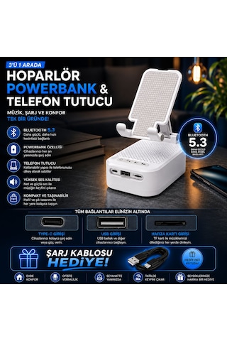 3 In 1 Bluetooth Telefon Tutucu Ve Powerbank Özelikli Tf Kart Ve Usb Bellek Destekli Tutuculu Bluetooth Hoparlör