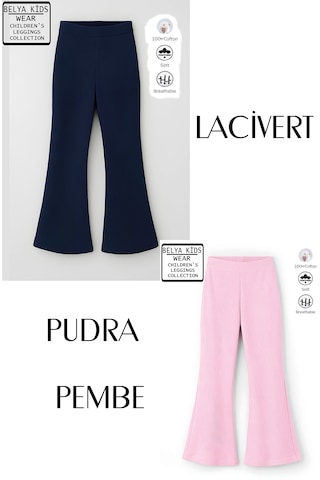 Belyakidswear 2 Li Pamuğa Pamuk Tam Kalıp Kız Çocuk İspanyol Tayt Lacivert Pudra Pembe