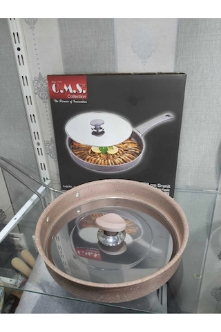 3222 - 2 Parça, Bio Granit, Metal Kapak, 28x4 Cm - 2,0 Litre Balık Tavası S.kahve Gövde, Platin Sap Sütlü Kahve