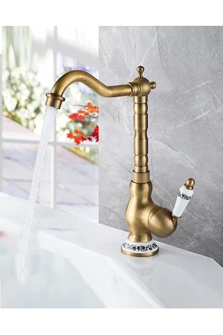 Rena Design Rustik Antik Evye Bataryası Mutfak Musluğu Eskitme Bakır Osmanlı Lavabo Çanak Armatür Otantik Bakır Eskitme Antik