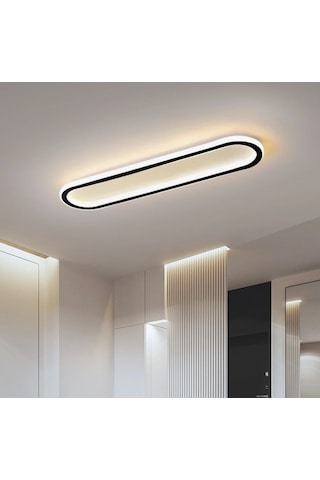 Siyah 100x16 cm Oval Avize 3000K Sarı Işık Led Tavan Lambası
