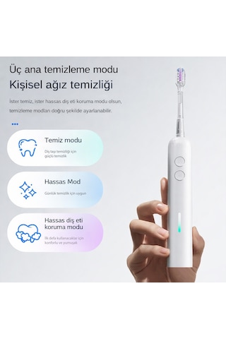 Exenar - Beyaz - Şarjlı Diş Fırçası 3 Mod 3 Başlık Ipx7 Su Geçirmez Elektrikli Diş Temizleme Fırçası Titreşimli Şarjlı