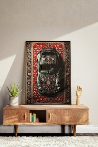 Otomobil Ve Anadolu Halı Sanatı Modern Pop Art Tasarım Ahşap Çerçeveli Duvar Tablosu