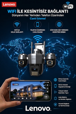 3 Motorize Kameralı 15mp Wifi Aov Sürekli Kayıt Özellikli Ultra Renkli Gece Görüşlü Güvenlik Kamerası