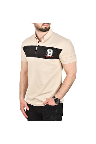 Deepsea Erkek Bej Slim Fit Nefes Alan Pamuklu Kumaş Dar Kesim Kıvrılmaz Yaka Polo Yaka Tişört 2503019 Bej