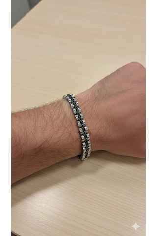 Rodyum-siyah Çelik Erkek Çelik Bileklik Boy 21.5 Cm / En 0.8 Mm - Ebl0048