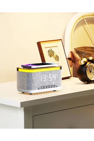Sa-148 15w Kablosuz Şarj Etme Özellikli Masa Saati - Çalar Saatli Alarm - Bluetooth Hoparlör - Radyo