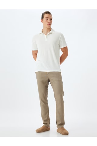 Koton Keten Pantolon Chino Cep Detaylı Düğmeli Taş 4sam40226hw Taş