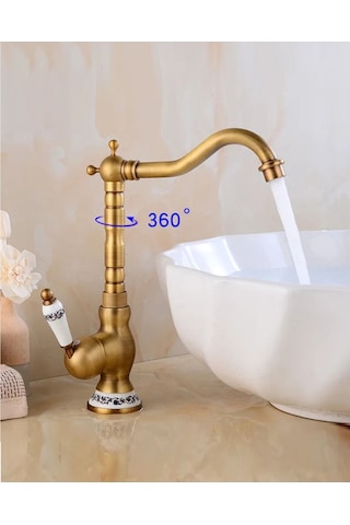 Rena Design Rustik Antik Evye Bataryası Mutfak Musluğu Eskitme Bakır Osmanlı Lavabo Çanak Armatür Otantik Bakır Eskitme Antik