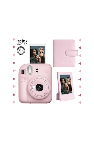 Fujifilm Instax Mini 12 Fotoğraf Makinesi + Çerçeve + 64'lü Kare Albüm Pembe