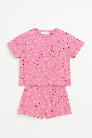 Kız Çocuk %100 Pamuklu Çiçek Desenli Şortlu Takım 3-4 Yaş -8-9 Yaş Pembe