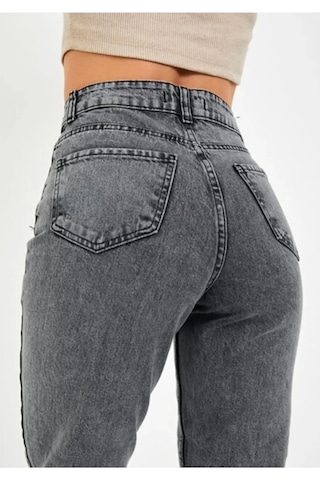 Ugi Bugi Füme Solmaz Mom Jean Kadın Boyfriend Yüksek Bel Power Likra Kot P Füme