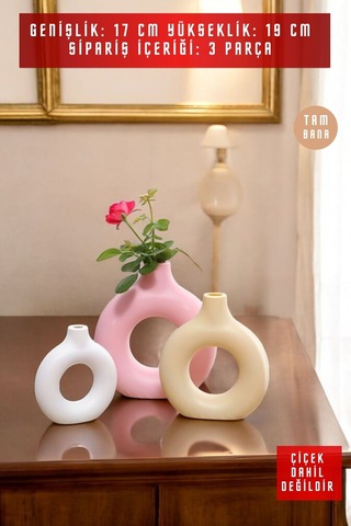 Beyaz Dekoratif Vazo Seti Obje Ev Dekorasyon Masa Üstü Dekor Vazo Seti Model 23 Cappuccino Pembe Beyaz Cappuccino Pembe Beyaz