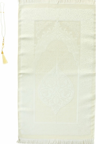 Premium Osmanlı Desen Seccade Ve Vavlı İnci Tesbih Set , Kadınlar Erkekler İçin Beyaz