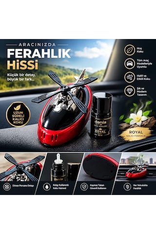 Güneş Enerjili Helikopter Araba Kokusu-kokusu  Araba Süsü Kırmızı - Siyah Set