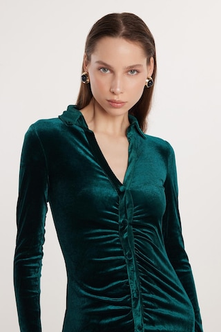 Tudors Kadın Slim Fit Dar Kesim Kısa Kol Yeşil Mini Boy Elbise-33345 Yeşil