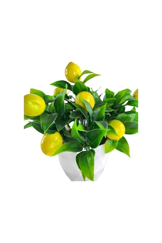 Yapay Çiçek Beyaz Saksıda Limon Demeti Dekoratif Masa Çiçeği