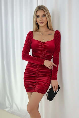 Zedefx Kadın Slim Fit Zarif Elbise Kırmızı