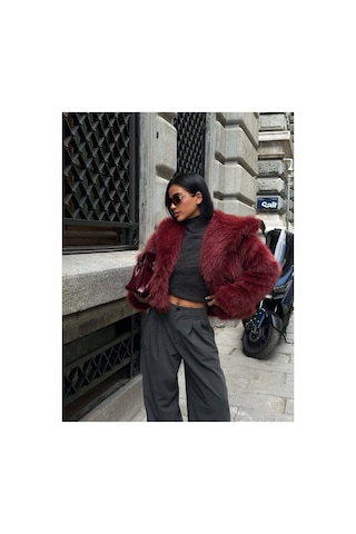 Glammoss L'atelier Kabarık Yaka Kürk Ceket Glm-579 Bordo Bordo