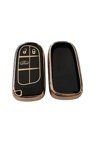 Egea Cross 500 Jeep Dodge Chrysler Uyumlu Smart Kumanda Anahtar Kılıfı Oto Anahtarlık Siyah Gold