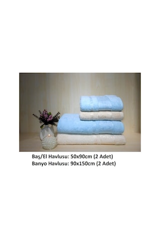 Polo Life 4 Parça Bamboo Hamam Seti Büyük Boy , Banyo Havlu Takımı-krem Turkuaz Krem - Turkuaz