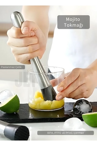 Jet's Home Mojito Tokmağı Barista Buz Ezici Tokmak Meyve Ezici Barmen İçecek Karıştırıcı Paslanmaz 20 Cm
