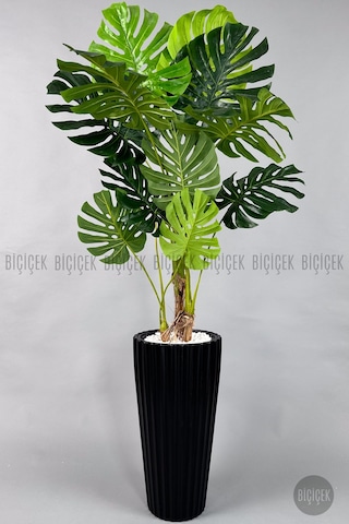 Biçiçek Yapay Monstera Ağacı Deve Tabani 200 Cm Si̇yah Li̇lyum Saksıda