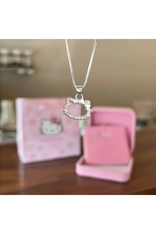 9059265194727 - Hello Kitty Figür Gümüş Renk Bijuteri Kolye Zarif Ve Şık Tasarım Kadın & Çocuklara Özel Hediye Gümüş
