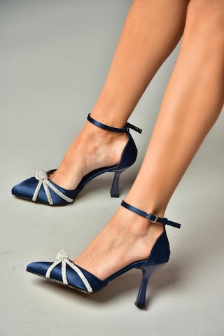 Fox Shoes S246061904 Lacivert Saten Kumaş Taşlı Ayakkabı Lacivert