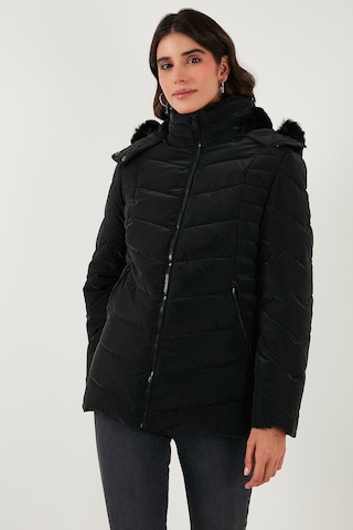 Lela Kapitoneli Slim Fit Çıkarılabilir Kapüşonlu Bayan Mont 497Mara Siyah