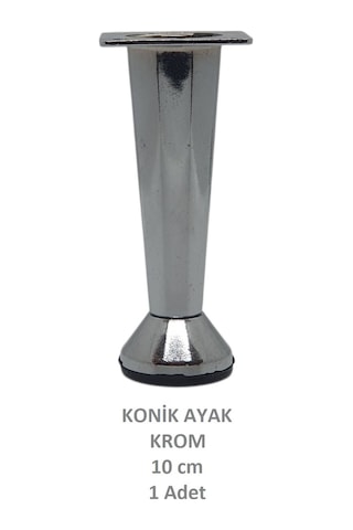 Adilon Konik Ayak, Krom, 10 Cm, 1 Adet Dolap, Mobilya, Puf Ayağı Vidaları Hediye Krom