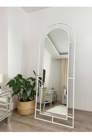 Effe Beyaz Metal Çerçeveli 180x70 Cm Pencere Model Oval Ayaklı Boy Aynası