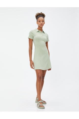 Koton Mini Elbise Polo Yaka Kısa Kollu Düğmeli Fitilli Haki 3sal80029ık 3SAL80029IK876 Haki