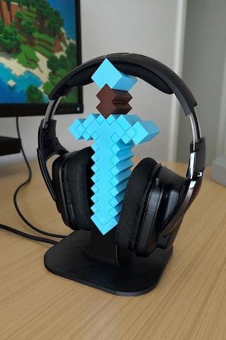 Minecraft Elmas Silah Temalı 3d Baskı Kulaklık Standı Oyuncu Masa Aksesuarı