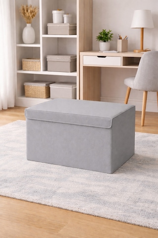 Serstil Orta Boy Kapaklı Kutu Hurç Kıyafet Battaniye Saklama Kutusu Organizer 50x40x30 Cm - Gri