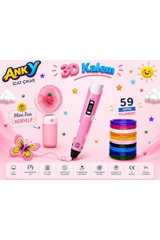Anky Pembe 3d Kalem 50+9 M Flament + Fan Hediyeli