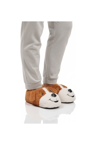 Açık Kahve Köpek Desenli Unisex Panduf 26k001 Sütlü Kahve