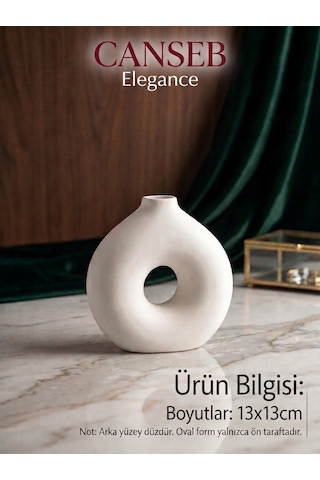 13x13cm - Premium -dekoratif Donut Vazo - Kendinden Kokulu - El Boyaması İşçilik Beyaz