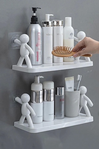 4'lü Kendinden Yapışkanlı Craft Banyo Rafı Baharatlık Mutfak Organizer Duvara Monte Raf Düzenleyici Beyaz