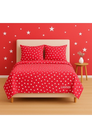 Çift Kişilik Desenli Nevresim + 2 Adet Kapaklı Yastık Kılıfı Açık Kırmızı