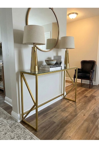 Lumina Modern Antre Dresuarı - 4mm Temperli Camlı Metal Konsol - 100x30 Cm Gold