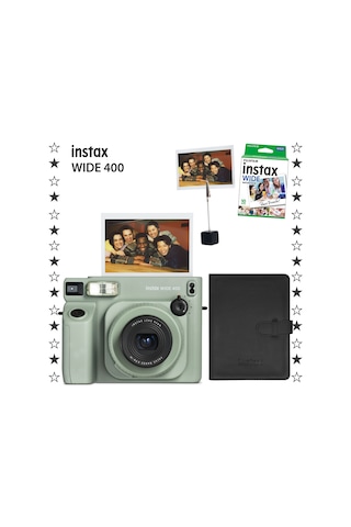 Instax Wide 400 Fotoğraf Makinesi + 10'lu Film + Kıskaç + Deri Albüm Set Yeşil