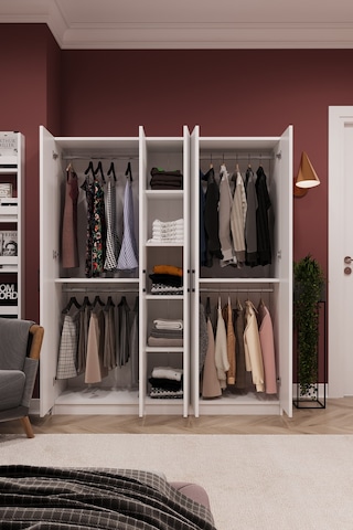 Asra Trend 5 Kapaklı Gardırop G-09 %100 MDF Çift Katlı Askılı Elbise Dolabı Beyaz